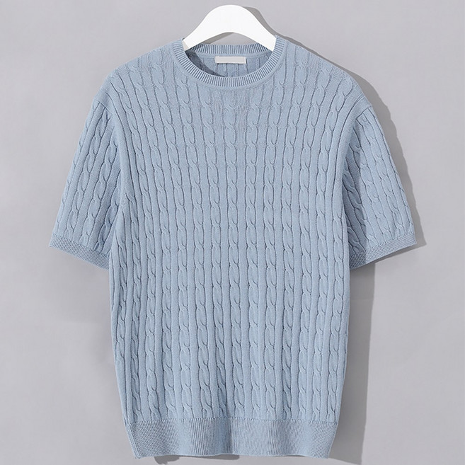 후앙스 라운드넥 케이블 반팔 니트 티셔츠 GZCP-5156