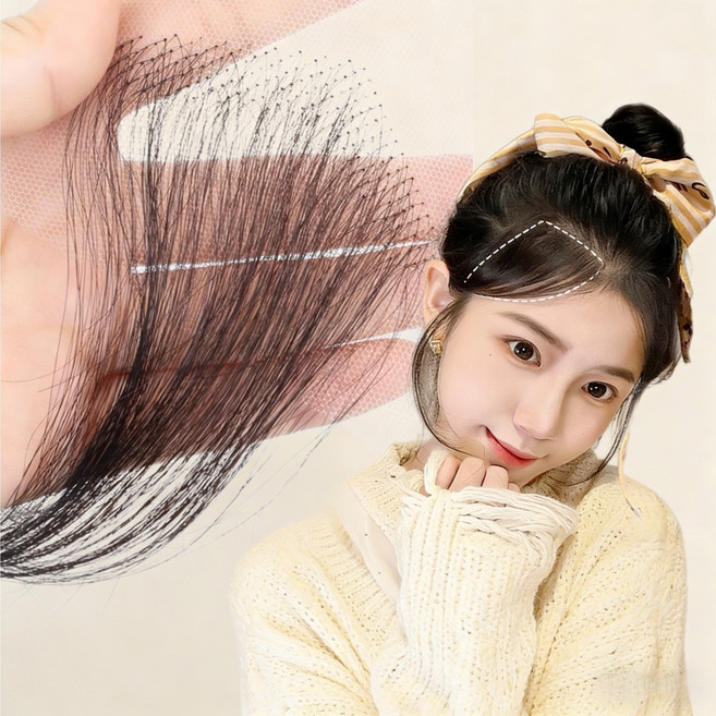 샤일리 엠자 이마 부분 가발 붙이는100% 인모 가발, 자연블랙+엣지타입, 1개