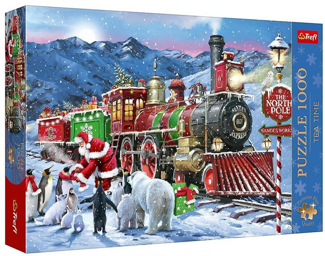 Trefl Christmas Train 1000 직소 퍼즐 프리미엄 플러스 티타임 68.6 x 48.3cm(27 19인치) 페인팅 향수 그림 시리즈 완벽한 요소 매칭 1