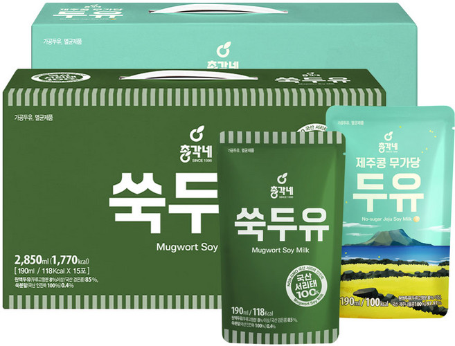 총각네 쑥두유 15포 + 제주콩무가당두유 20포, 1세트, 6.65L