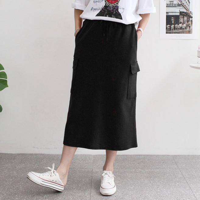 마이쏭 여성 빅사이즈 무지 롱 포켓 밴딩 캐주얼건빵롱스커트
