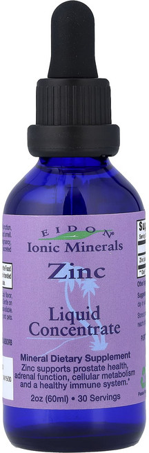 Eidon Mineral Supplements 이온성 미네랄 아연 액상 농축물 60mL(2oz), 3개, 60ml