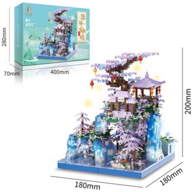 동화마을 요정 파빌리온 트리 하우스 빌딩 블록 세트 정원 건축 폭포 빛 벽돌 장난감 크리스마스 성인 선물, M2073-with-box