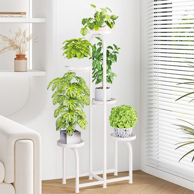 YF 철제 화분정리대 다층 화분대 진열대 선반 화분 거치대 다용도 스탠드 식물 받침대, 5단, 화이트