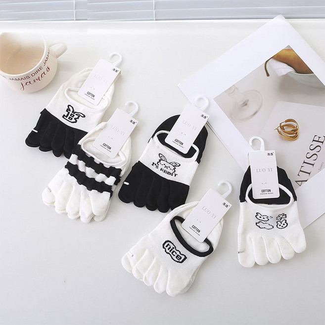 여성용 순면 단목 발목 발가락양말 5켤레 세트