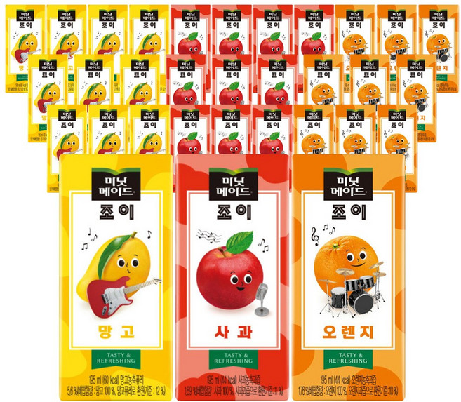 미닛메이드 조이 망고 + 오렌지 + 사과 3종 혼합 195ml 32개입, 32개