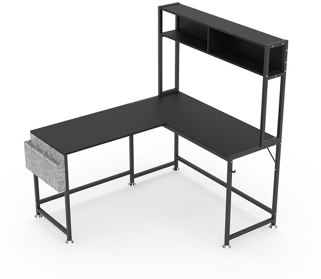 월로덴VORDERN L자 코너형 사무용 공부방 컴퓨터 수납 선반 테이블 게이밍 책상, 블랙