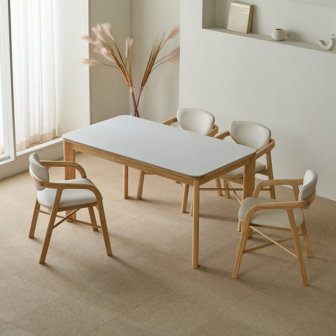 파로마 루토 세라믹 원목식탁 다렌D의자 세트 4인용 1400 (의자4), 내추럴(화이트) 의자D 세트