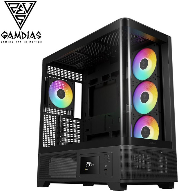 GAMDIAS ATLAS P2 CG 黑色機殼，寬敞空間，優異散熱，I/O接口豐富，堅固耐用，側透設計, 1個