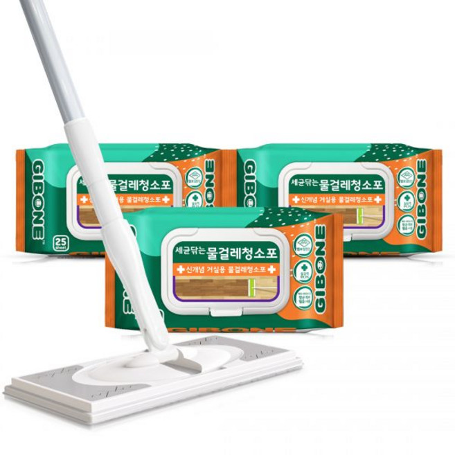 기본에 세균닦는 물걸레 청소포 3팩 + 잘난 밀대걸레, 1개