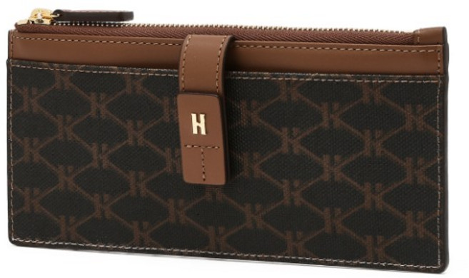 헤지스 브라운 로고패턴 가죽 장지갑 YMWIWA5E801W2