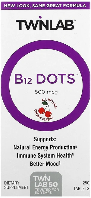 트윈랩 비타민 B12 도트 체리 500mcg 250정, 1개 - 쿠팡