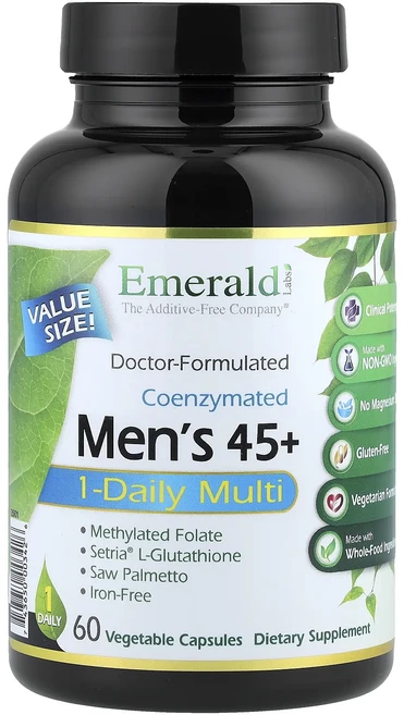 단백질 비타민 철분 마그내슘 칼슘 Emerald Laboratories 코엔자이메이티드 남성용 45+ 원-데일리 멀티 베지 캡슐 60정 고루고루섭취해주세요, EmeraldLaboratories코엔자이메이티드남성용, 1개 - 쿠팡