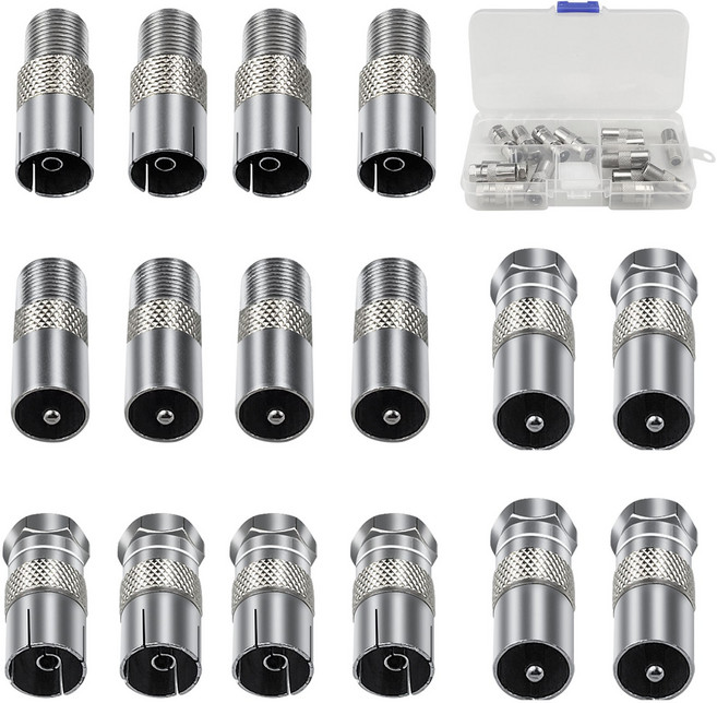 16개 F/T 플러그 유형 수-암 동축 소켓 어댑터 위성 TV 안테나 커플러 동축 RF 커넥터 케이블 커플링 어댑터 호환 인터넷 A/V 장치 포트 디지털 오디오 비디오, 1개