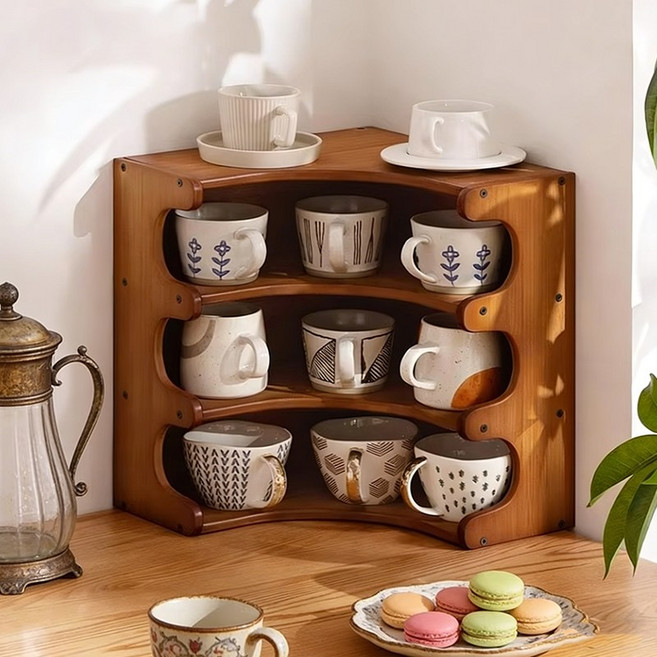쿠리브 수납선반 책상 주방 정리 다용도다용도선반 천연 소재 컵정리대, 4단, 월넛