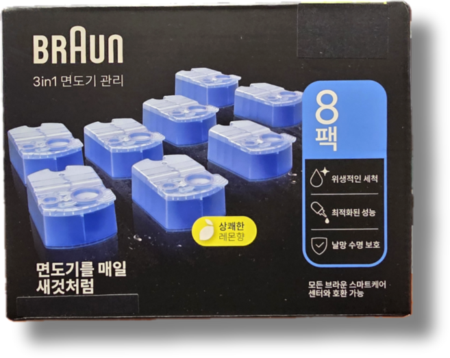 브라운 면도기 세척액 8개입 대용량 시리즈 9 8 7 5 세척충전 스테이션 호환가능, 브라운 면도기 세척액 8입(대용량), 1개