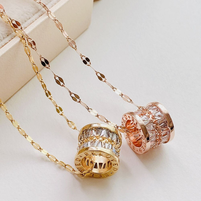 [써지컬스틸] BE LOVED .샤인 원 팬던트 크리스탈 목걸이 (3color), 로즈골드, 1개