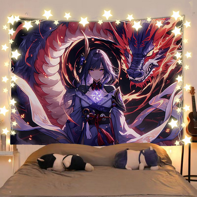 원신 굿즈 행잉 태피스트리 소 라이덴쇼군 호두 카미사토아야카 카에데하라카즈하 종려 야에미코 일러스트 패브릭포스터 벽 꾸미기 창문가리개 공간분이 문발 라이브방송 배경천 37종, 원신 패브릭 포스터-13