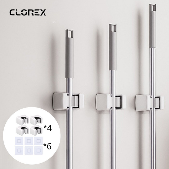 클로렉스 청소도구 걸이 무타공 후크 홀더, 화이트, 4개