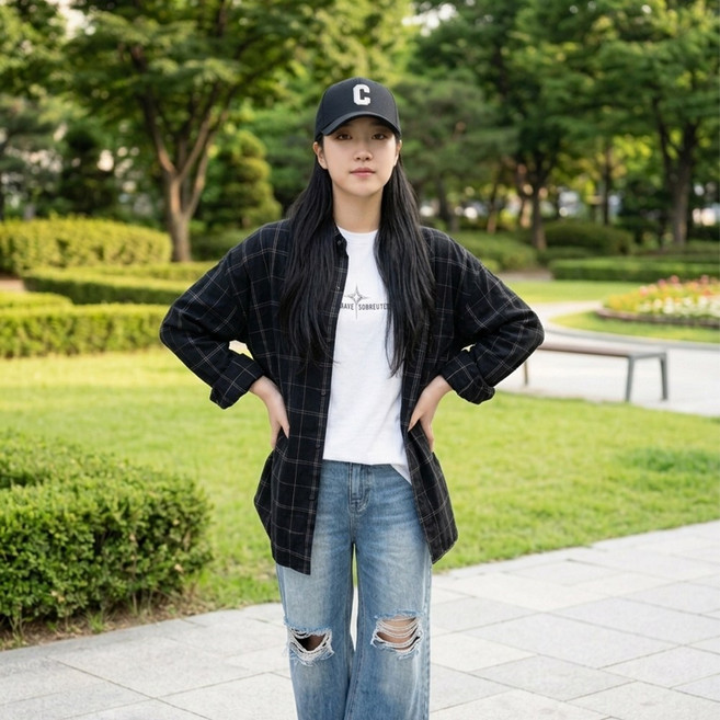 여성용 루즈핏 오버핏 데일리 체크셔츠