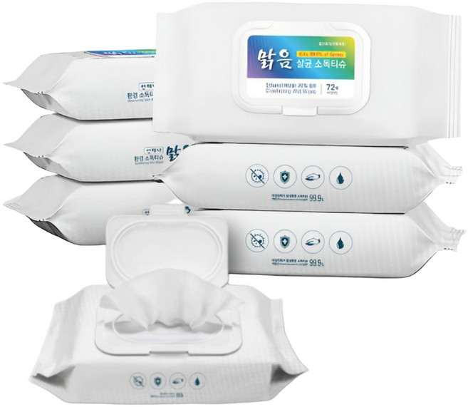 맑음 살균 소독티슈 에탄올 70%, 6개