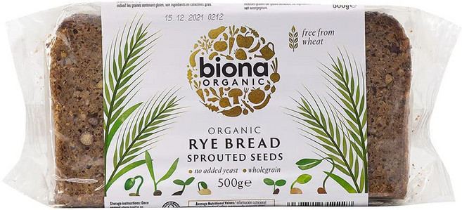 비오나 유기농 - 싹 틔운 씨앗을 넣은 활력 호밀 빵 - 500 Biona Organic Vitality Rye Bread - Sprouted Seeds - 500g - 2 Pac, 1개