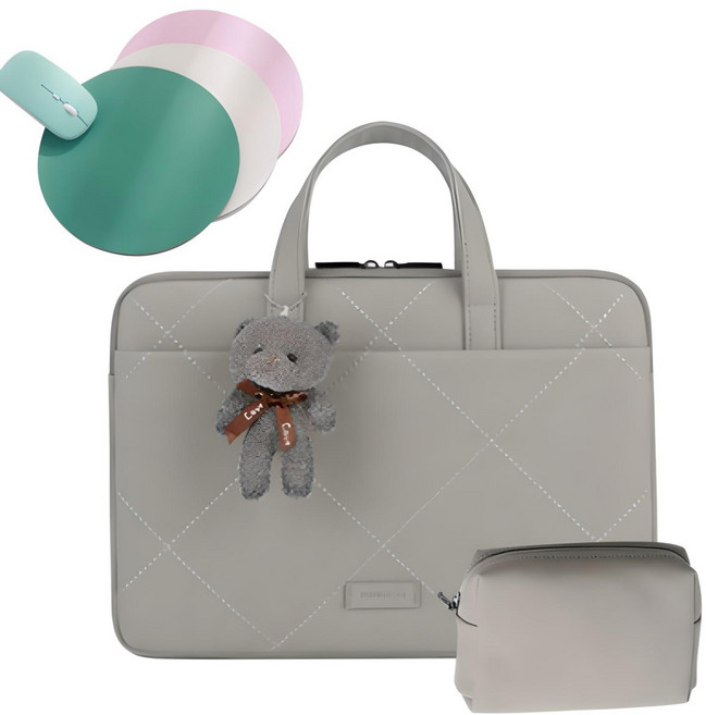루미에르 예쁜 노트북 가방 파우치 엘지그램 삼성 갤럭시북 + 가죽마우스패드, 라이트그레이, 라이트그레이 15~17인치