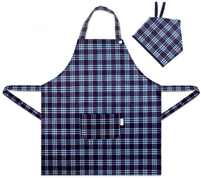 캐릭터 아동 방수 앞치마(버튼형)+두건 세트 클래식체크 유아앞치마 아동앞치마 어린이집&유치원 앞치마세트