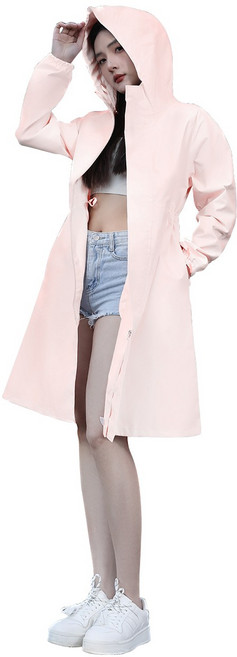 YANGTA 여성 골프 우비 롱 후드 자켓 방수 레인코트 경량 바람막이 휴대용 자외선 차단, 라이트 핑크, 1개