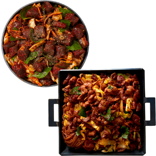 [왕십리모듬세트] 왕십리야채곱창 2인분 + 깻잎매콤순대볶음 2인분 밀키트 캠핑 음식 요리, 1개