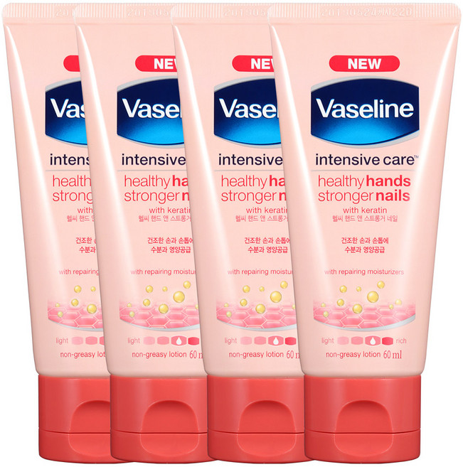 바세린 인텐시브 케어 헬씨 핸드 앤 스트롱거 네일 로션, 60ml, 4개