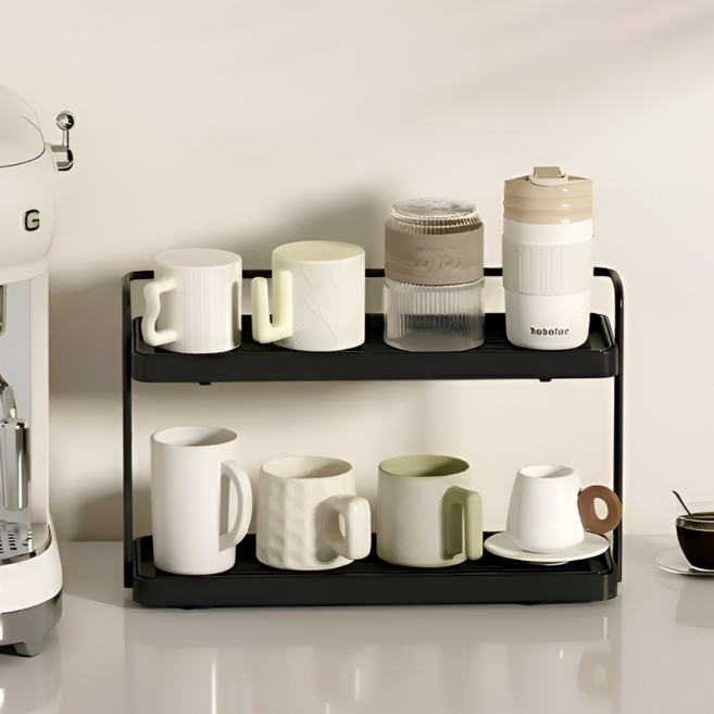 우디밸리 공간활용 물빠짐 미니 컵건조대, 1개, 퓨어 블랙, 2단