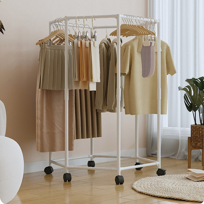 KDNC 원룸 자취 틈새 행거 스탠드 360도 회전 이동식 캐스터 간편조립 옷걸이, 화이트