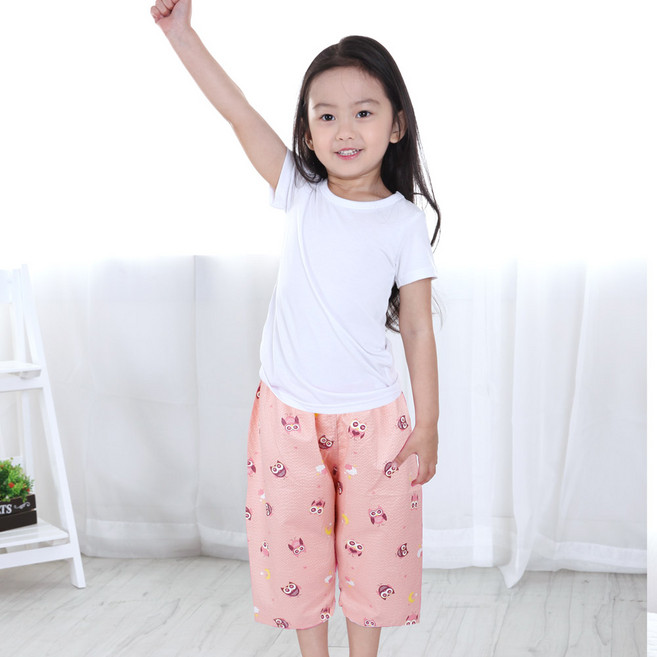 국내생산 여아동 쿨엠보 8부 파자마 바지