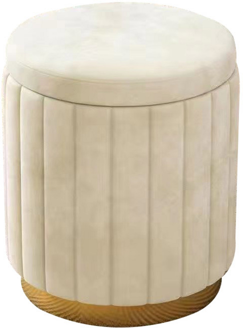 BOSUN 벨벳 원형 소파 화장대 수납 스툴 의자, 오프 화이트 플란넬, 1개
