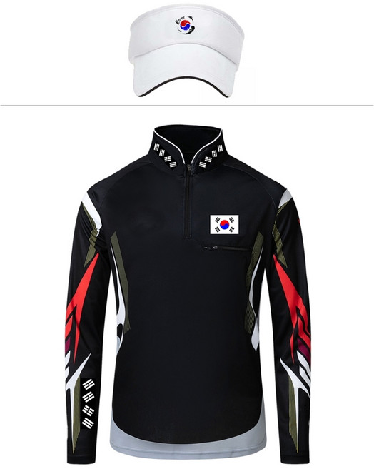 낚시복 대한민국 건곤감리 낚시티셔츠 낚시티 낚시옷 낚시의류 낚시긴팔티 낚시반팔티, 긴팔블랙 L