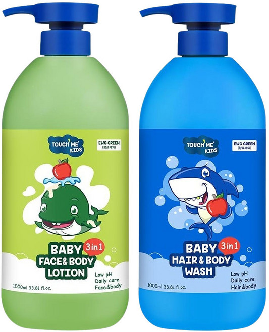 터치미 키즈 유아 대용량 바디로션+바디워시 총 2000ml / 얼굴 바디 헤어 공용, 사과향, 1개, 1L