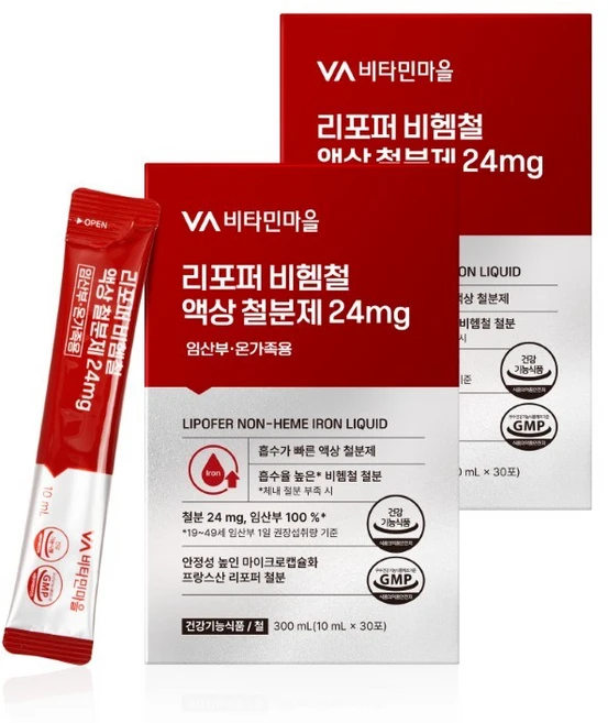 비타민마을 리포퍼 비헴철 액상 철분제 24mg 임산부 온가족 30포, 30회분, 60개 - 쿠팡