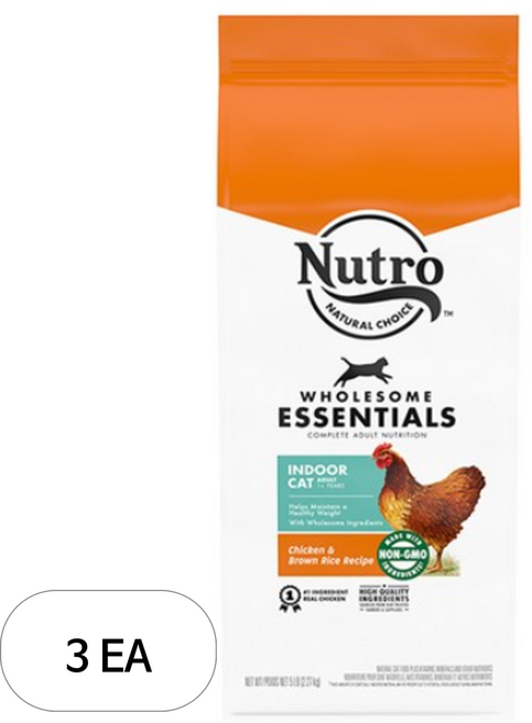 뉴트로캣 1세이상 인도어 흰살생선과 현미 고양이 건식사료, 닭, 2.27kg, 3개