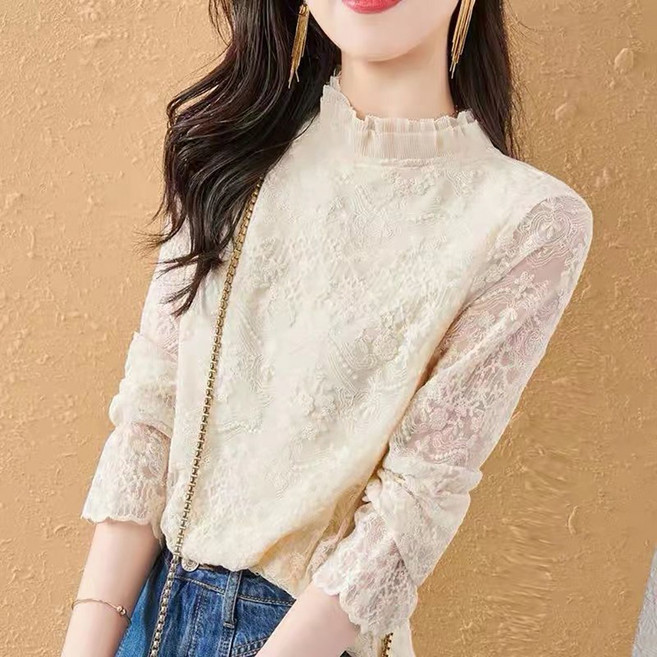 ROYALBELLE 여성 레이스 고급스러운 긴팔 블라우스 봄 가을 우아한 스타일 블라우스 F0011221
