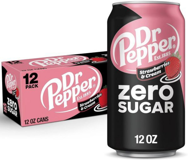 청량 음료 해외 소다 드링크 닥터 페퍼 제로 딸기와 크림 12온스 캔 12팩, 355ml