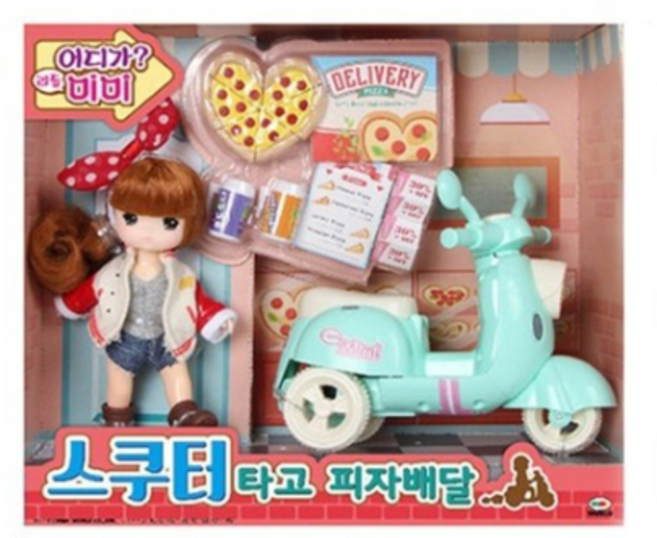 우야몰 리틀미미 어디가 스쿠터타고 피자배달 미미인형 캐릭터 장난감 완구 인형놀이 캐릭터인형, 1개