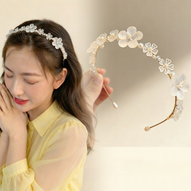 ZMBIRD 예쁜 투명 꽃송이 진주볼 포인트 헤어밴드 머리띠 2PCS H5786
