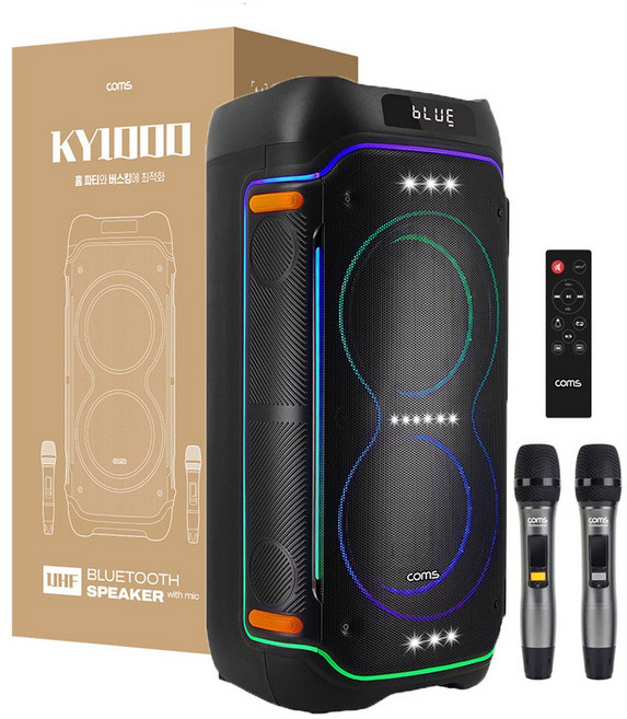 컴스 이동식 블루투스 무선 마이크 앰프 LED 버스킹 스피커, 컴스버스킹/LED[정품.무배], 블랙
