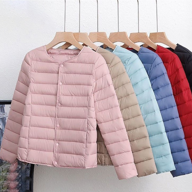 MOSAIRATION 여성 경량 패딩 라운드넥 버튼 숏기장 이너 자켓 U01122320