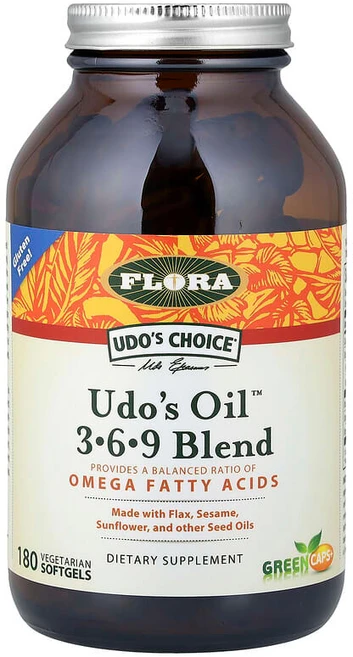 Flora Udo's Choice® Udo's Oil™ 3-6-9 혼합물 베지 소프트젤 180정 FLO-61582, 1개 - 쿠팡