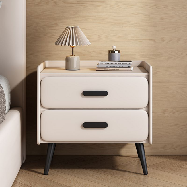 북유럽 세라믹 협탁 원목 가죽 침대옆 협탁 무설치 2단 수납장, 1개, 화이트 45*40*50CM