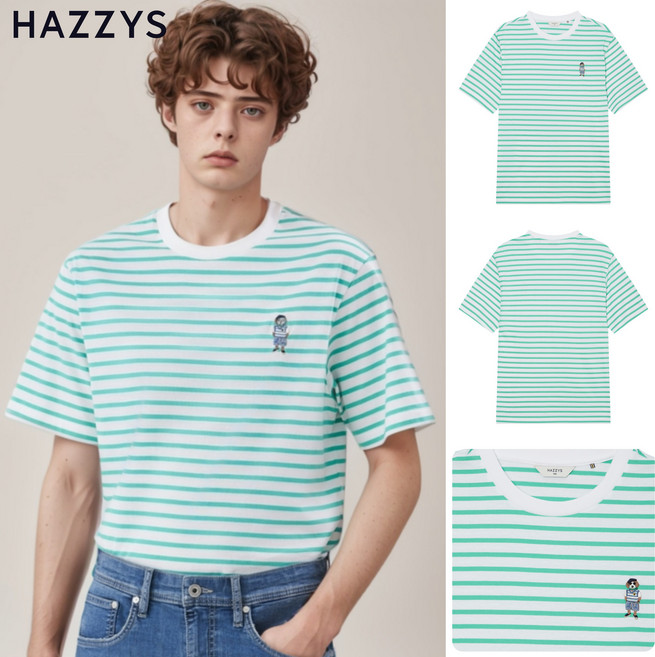 헤지스 남성용 HARRY 스트라이프 크루넥 반팔 티셔츠