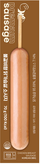 헬스앤뷰티 저당 닭가슴살 소시지바 불갈비향, 70g, 1개