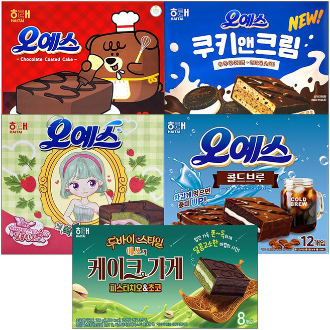 (오예스5종세트) 오리지널+쿠키앤크림+쑥트로베리+콜드브루+예쓰케이크 1723g